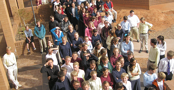 Students gathered outdoors