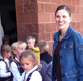 Teacher with students outside